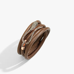 Bracciale Elika in Pelle Marrone con chiusura in Oro Rosa 18k, rodio nero e Diamanti Brown lato