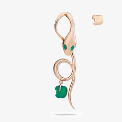 Orecchino Malafemmina lungo in Oro Rosa 18k e Smeraldi