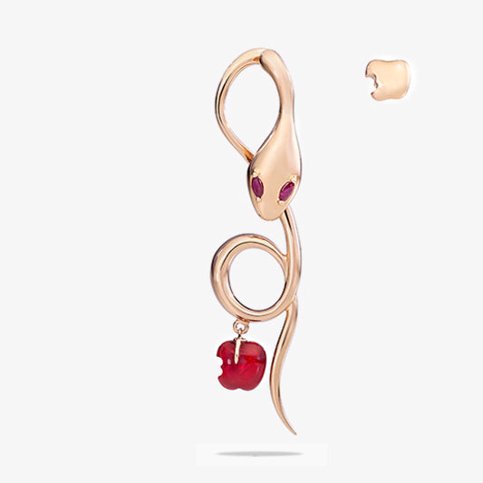 Orecchino Malafemmina lungo in Oro Rosa 18k e Rubini