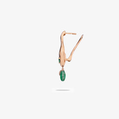 Orecchino Malafemmina corto in Oro rosa 18k e Smeraldi lato