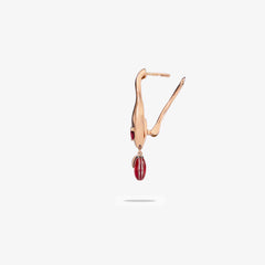 Orecchino Malafemmina corto in Oro rosa 18k e Rubini lato